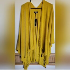 NWT L&B Women's Mustard Yellow Waterfall Open Poncho Cardigan